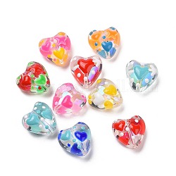 Fili di perline di vetro smaltato fatte a mano per San Valentino, cuore, colore misto, 13.5x14x8~9mm, Foro: 1.2 mm, circa 30pcs/filo