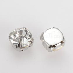 Cose en el rhinestone, Diamantes de imitación de cristal, abalorios montee, con ajustes de puntas de latón, accesorios de prendas de vestir, plano y redondo, Platino, 4.7x4mm, aproximamente 1440 unidades / bolsa