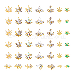 7-style Custom Maple Leaf Alloy Rhinestone Nail Art Studs Cabochons, for Nail Art Decoration Accessories, Mixed Color, 7~10x6.5~12x1~3.5mm, 35pcs/set