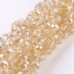 Electroplate Glass Beads Strands, Faceted Rondelle, Pale Goldenrod, 10x8mm, Hole: 1mm, about 63~65pcs/strand, 19.2~20 inch(48~50cm)