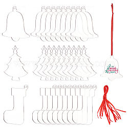 Wadorn 3 ensembles 3 styles bricolage acrylique transparent pendentifs vierges décorations kits de fabrication, Ornement suspendu de fête d'arbre de Noël en cordon de polyester, formes mixtes, 7.4~7.9x5.85~6.55x0.2 cm, Trou: 3~3.5mm, 1 ensemble/style