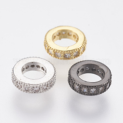 Perles européennes en laiton avec zircone cubique de micro pave, Perles avec un grand trou   , sans plomb et sans cadmium, anneau, couleur mixte, 8x2.5mm, Trou: 4.5mm