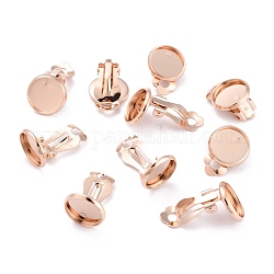 304 Stainless Steel Clip-on Earring Setting, Flat Round, Rose Gold, 16.5x12x8mm, Hole: 3mm, Tray: 10mm