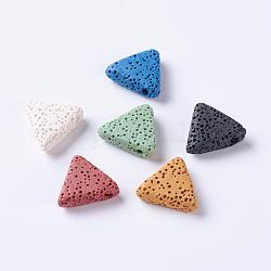 Perles de pierre de lave naturelle, teinte, triangle, couleur mixte, 16~17x17~17.5x5.5mm, Trou: 2mm