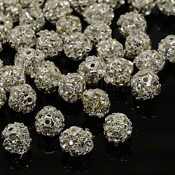 Perles en strass, sans nickel, blanc, ronde, couleur argentée, 12 facettes, taille: environ 8 mm de diamètre, Trou: 1 mm