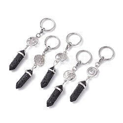 Porte-clés pierre de lave naturelle, avec anneaux de jonction en 304 acier inoxydable, fermoirs pince de homard, porte-clés, balle, 9 cm