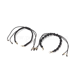 2 pièces 2 bracelets tressés en cordon de polyester de style, pour la fabrication de bracelets à maillons réglables, avec des perles en laiton, noir, 5-1/4~10-5/8x1/4 pouce (13.2~27x0.5 cm), Trou: 3.5mm, 1pc / style