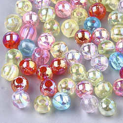 Perles en plastique transparentes, de couleur plaquée ab , ronde, couleur mixte, 6mm, Trou: 1.6mm, 4500 pcs / 500 g