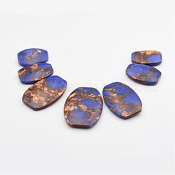 Fili di perline graduati in bronzo e lapislazzuli assemblati, ovale, 30~49x20~35x7mm, Foro: 2 mm, 7 pcs / Filo, 6.69 pollice