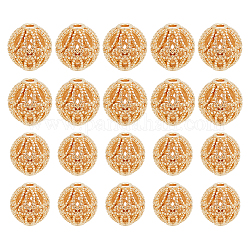 PH PandaHall 20pcs Golden Round Beads, 14K Gold Plated Brass Hollow Beads 8mm 10mm Filigree Beads Metal Spacer Beads Loose Beads for Earrings Bracelet Pendant Waist Chain Necklaces Jewelry DIY Crafts