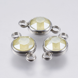 Conectores de enlaces de vidrio k9, facetados, con 304 fornituras de acero inoxidable, plano y redondo, color acero inoxidable, amarillo, 17.5x10x6mm, agujero: 2.5 mm
