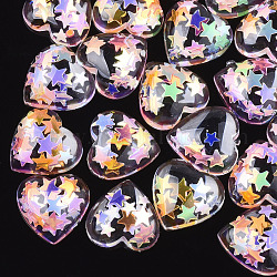 Resin Cabochons, with Paillette, Heart, Colorful, 15.5x16x6mm