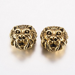 Tibetischer stil legierung perlen, Löwenkopf, Antik Golden, 13x12x8 mm, Bohrung: 2 mm