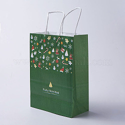 Бумажные мешки, с ручками, подарочные пакеты, сумки для покупок, для рождественской вечеринки сумки, прямоугольные, зелёные, 33x26x12 см