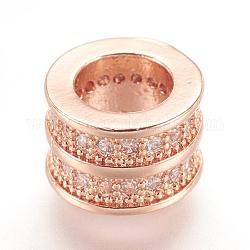 Messing Mikro ebnen Zirkonia European Beads, Großloch perlen, Echtes rosafarbenes Gold überzogen, Kolumne, Roségold, 8x6 mm, Bohrung: 5 mm