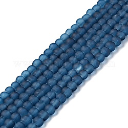 Transparent Glass Bead Strands, Frosted, Round, Marine Blue, 4mm, Hole: 1.1~1.6mm, about 200pcs/strand, 31.4 inch