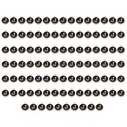 Charms aus vergoldeter Emaille-Legierung, emaillierte Pailletten, Flachrund, Schwarz, letter.j, 14x12x2 mm, Bohrung: 1.5 mm, 100 Stück / Karton