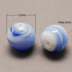 Handmade Lampwork Beads, Pearlized, Round, Royal Blue, 12mm, Hole: 2mm