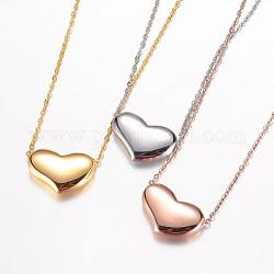 304 Stainless Steel Pendant Necklaces, with Lobster Clasps, Heart, Mixed Color, 18.11 inch(46cm)