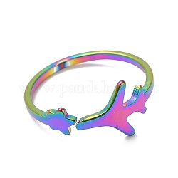 Chapado en iones (ip) 304 anillo abierto de estrella y avión de acero inoxidable para mujer, color del arco iris, nosotros tamaño 6 (16.5 mm)