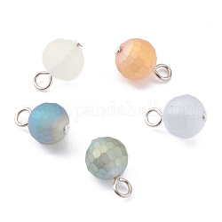 Electroplate Glass Pendants, with Iron Finding,  Frosted, Faceted. Round, Platinum, Mixed Color, 15x10mm, Hole: 3mm
