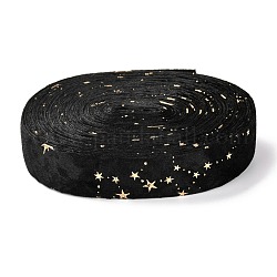 Double Face Polyester Velvet Ribbon, for Gift Packing and Festival Decoration, Star Pattern, Black, 1 inch(25mm)