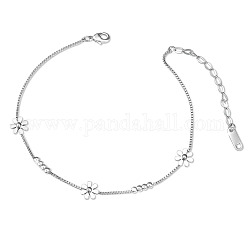 Shegrace Titan Stahl Fußkettchen, mit Kastenketten und runden Perlen, Gänseblümchen, Platin Farbe, 7-7/8 Zoll (20 cm)