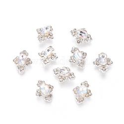 Alloy Cabochons, Nail Art Decoration Accessories, with Glass Rhinestones, Platinum, Crystal AB, 12x9mm