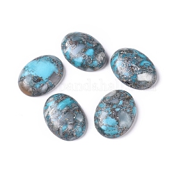 Cabochons en argent synthétique et turquoise amazonite assemblés, ovale, 30x22x7~8mm