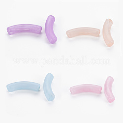 Transparent Acrylic Beads, Imitation Gemstone Style, Curved Tube, Mixed Color, 33x8x10.5mm, Hole: 1.6mm, about 300pcs/500g