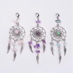 Natural Chip Gemstone Pendant Decorations, with Alloy Findings and Brass Lobster Claw Clasps, 94.5mm