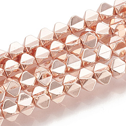 Electroplate Non-magnetic Synthetic Hematite Beads Strands, Rose Gold Plated, 3x4.5x4.5mm, Hole: 1mm, about 120pcs/strand, 16.14 inch