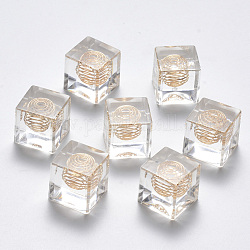 Transparent Acrylic Beads, with Light Gold Iron Wire inside, Cube, No Hole, Clear, 15x15x15mm