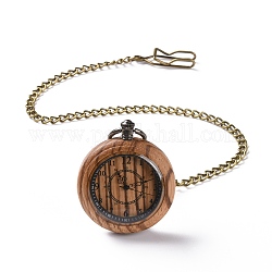 真鍮製のカーブチェーンとクリップが付いた黒檀の懐中時計  男性用フラットラウンド電子時計  バリーウッド  16-3/8~17-1/8インチ（41.7~43.5cm）