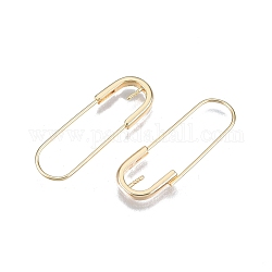 Brass Earring Hooks, Safety Pin Shape Earring Wire, For Half Drilled Beads, Nickel Free, Real 18K Gold Plated, 28x9.5x2mm, 20 Gauge, Pin: 0.8mm