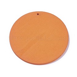 Madera colgantes grandes, plano y redondo, teñido, naranja, 60~60.5x2.5mm, agujero: 1.5 mm