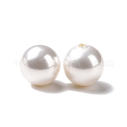 Perles en plastique ABS, coquille d'imitation et perle, la moitié foré, ronde, blanc, 10mm, Trou: 1.2mm