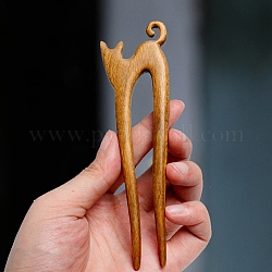 Chinese Style Cat Verawood Hair Forks, U Shaped Hairpin, for Women Girls , Sienna, 130mm