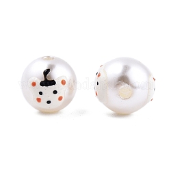 Cuentas de esmalte de perlas de imitación de plástico abs opaco animal, redonda con dibujo de oso, blanco, 11.5~12mm, agujero: 2 mm