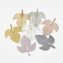 Iron Pendants, Electroplate Natural Leaf, Leaf, Mixed Color, 41~42x33x1.5mm, Hole: 3x5.5mm