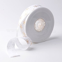 Goldenes Schneeflockenmuster bedrucktes Polyester-Ripsband, für Weihnachtsgeschenkverpackung, weiß, 1 Zoll (25 mm), etwa 100 yards / Rolle (91.44 m / Rolle)