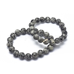 Bracelets extensibles en jaspe sésame naturel / perle de jaspe kiwi, ronde, 2-1/8 pouce ~ 2-3/8 pouces (5.5~6 cm), perle: 8 mm