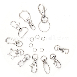 DIY Keychain Clasp Kits, with Alloy/Iron Swivel Lobster Claw Clasps and Zinc Alloy Keychain Clasp, with Bead Container, Platinum, 11.8x7.2x3.5cm, about 60pcs/box