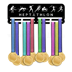 Porte-médaille en fer à thème heptathlon support mural d'affichage, avec des vis, motif sur le thème du sport, 150x400mm