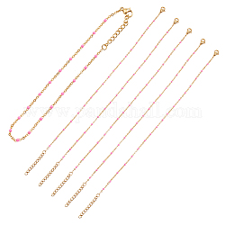 Unicraftale 304 Fußkettchen aus Edelstahl, mit enamelverbindungen, golden, rosa, 9 Zoll (23 cm), 1.5~2 mm, 8 Stück / Karton