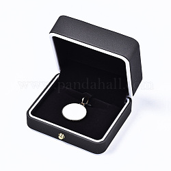 Boîte à pendentif en simili cuir, coffret de rangement de bijoux, pour le mariage, engagement, Fête d'anniversaire, rectangle, gris foncé, 6.9x8.1x4.1 cm