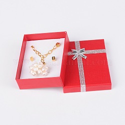 День Святого Валентина подарки пакеты картон кулон ожерелья коробки, с внешними бантом и губкой внутри, для ожерелья и подвески, прямоугольные, красные, 9x7x3 см