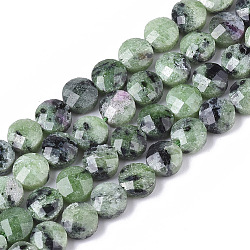 Natural Ruby in Zoisite Beads Strands, Faceted, Flat Round, 6x3.5~4mm, Hole: 0.9mm, about 72pcs/strand, 15.55 inch(39.5cm)