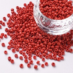 8/0 Perlas de semillas de vidrio, colores opacos semilla, pequeñas cuentas artesanales para hacer joyas de diy, redondo, agujero redondo, rojo, 8/0, 3mm, agujero: 1 mm, aproximamente 10000 unidades / libra