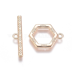 Cierres de palanca de latón, con anillos de salto, para la fabricación de la joya diy, real 18k chapado en oro, hexágono: 16x12x1.5 mm, bar: 21x4.5x1.5 mm, agujero: 1.2 mm
